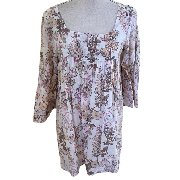 Raquel Allegra Cream with Pale Yellow/Pink Floral Cotton Babydoll Tunic 0 - Picture 1 of 11